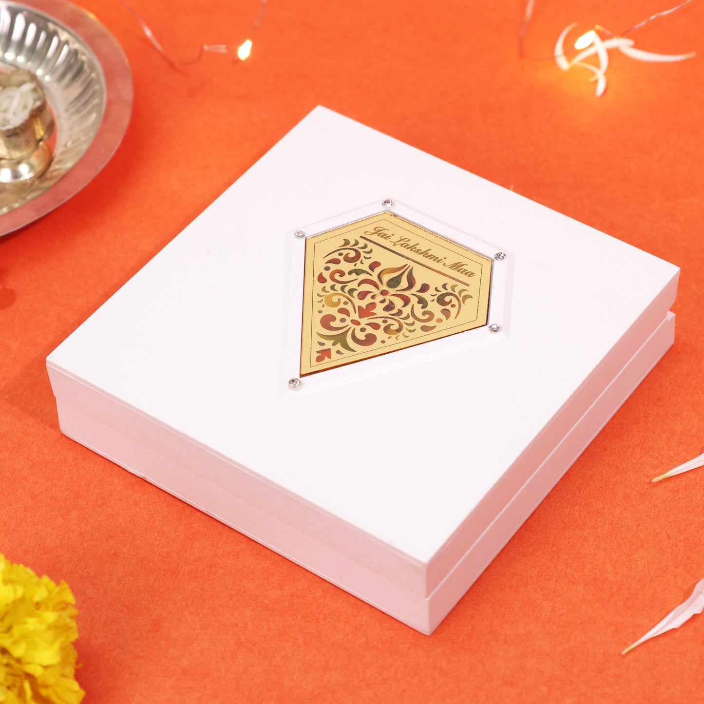 3D Charan Paduka with Lakshmi Ji Idol Box | Diwali Pooja Items for Home Mandir Office Temple Decoration