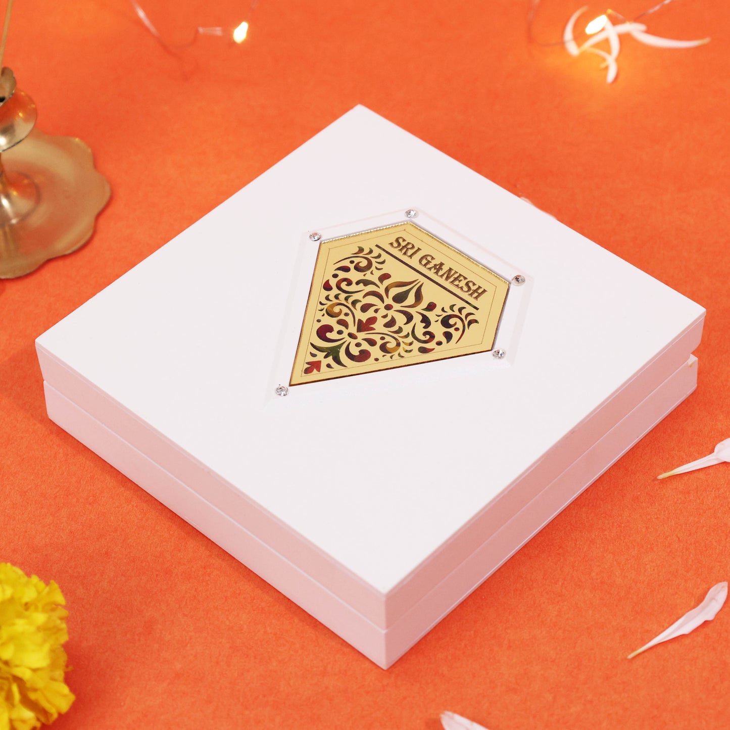 3D Charan Paduka with Lord Ganesha Divine Frame Idol for Pooja Mandir Home Temple Ganapati