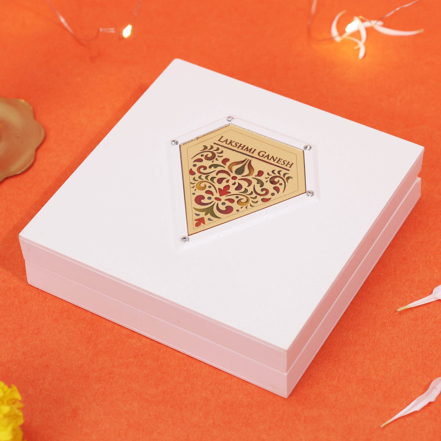 3D Charan Paduka with 3D Laxmi Ganesh Photo Frame Box for Diwali Pooja Mandir Gift