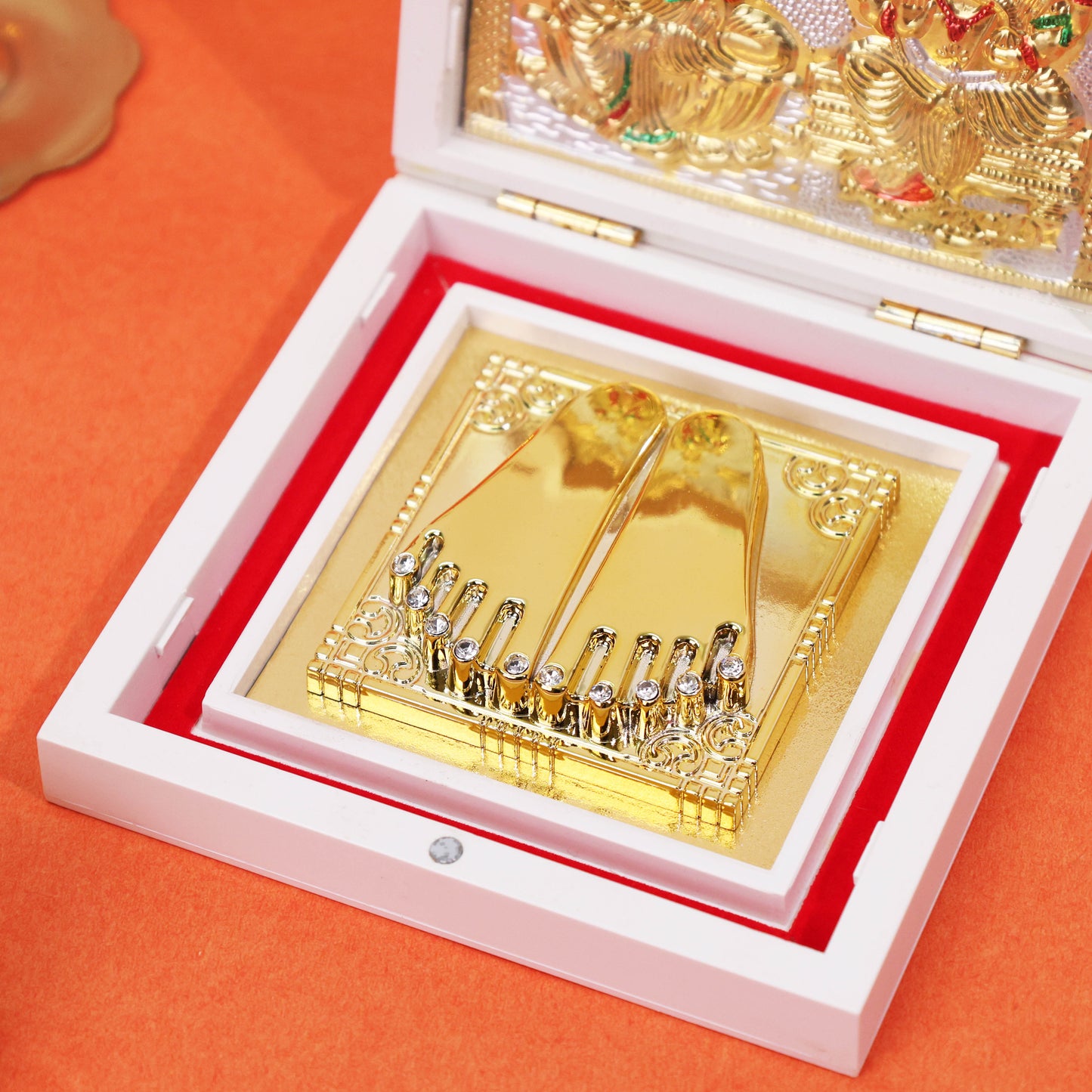 3D Charan Paduka with 3D Lakshmi Ganesh Box for Pooja Room Temple Home Decor Office Mandir Gift | Diwali Gift Spiritual Decor Religious Items