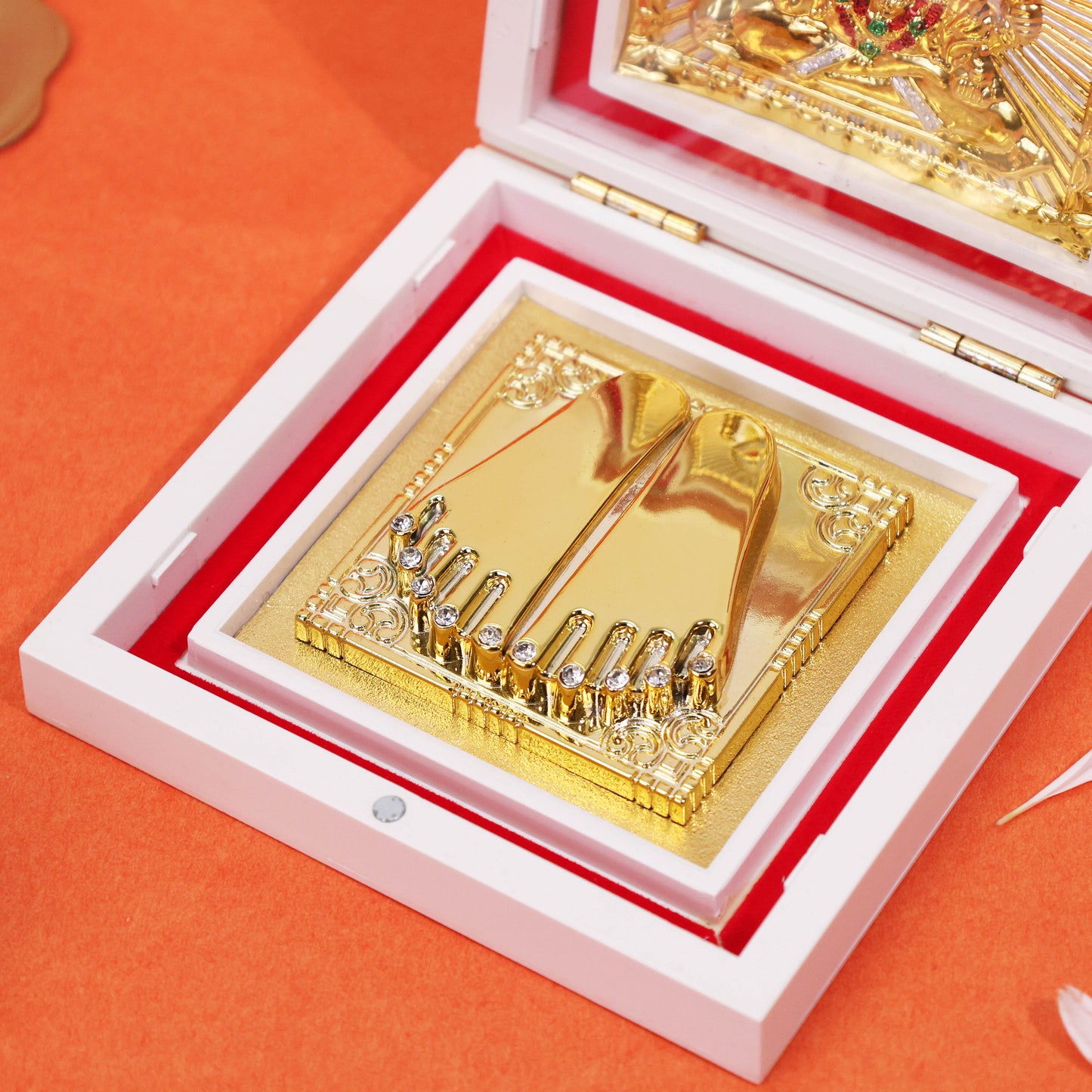 3D Charan Paduka with Lord Ganesha Divine Frame Idol for Pooja Mandir Home Temple Ganapati