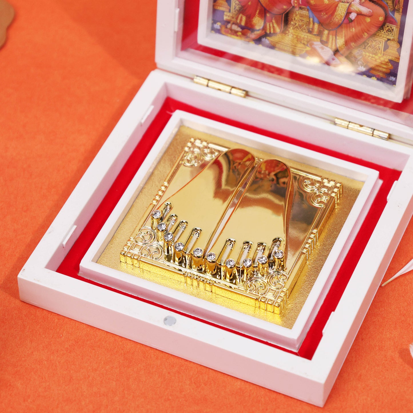 3D Charan Paduka with 3D Laxmi Ganesh Photo Frame Box for Diwali Pooja Mandir Gift