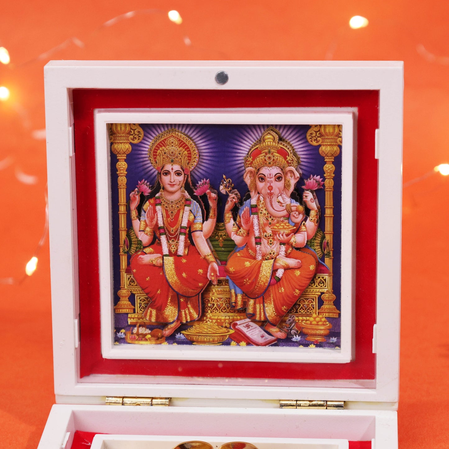 3D Charan Paduka with 3D Laxmi Ganesh Photo Frame Box for Diwali Pooja Mandir Gift