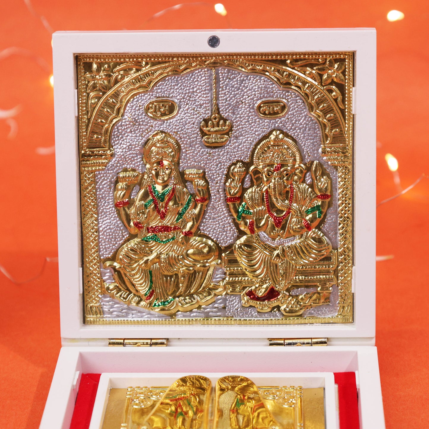 3D Charan Paduka with 3D Lakshmi Ganesh Box for Pooja Room Temple Home Decor Office Mandir Gift | Diwali Gift Spiritual Decor Religious Items
