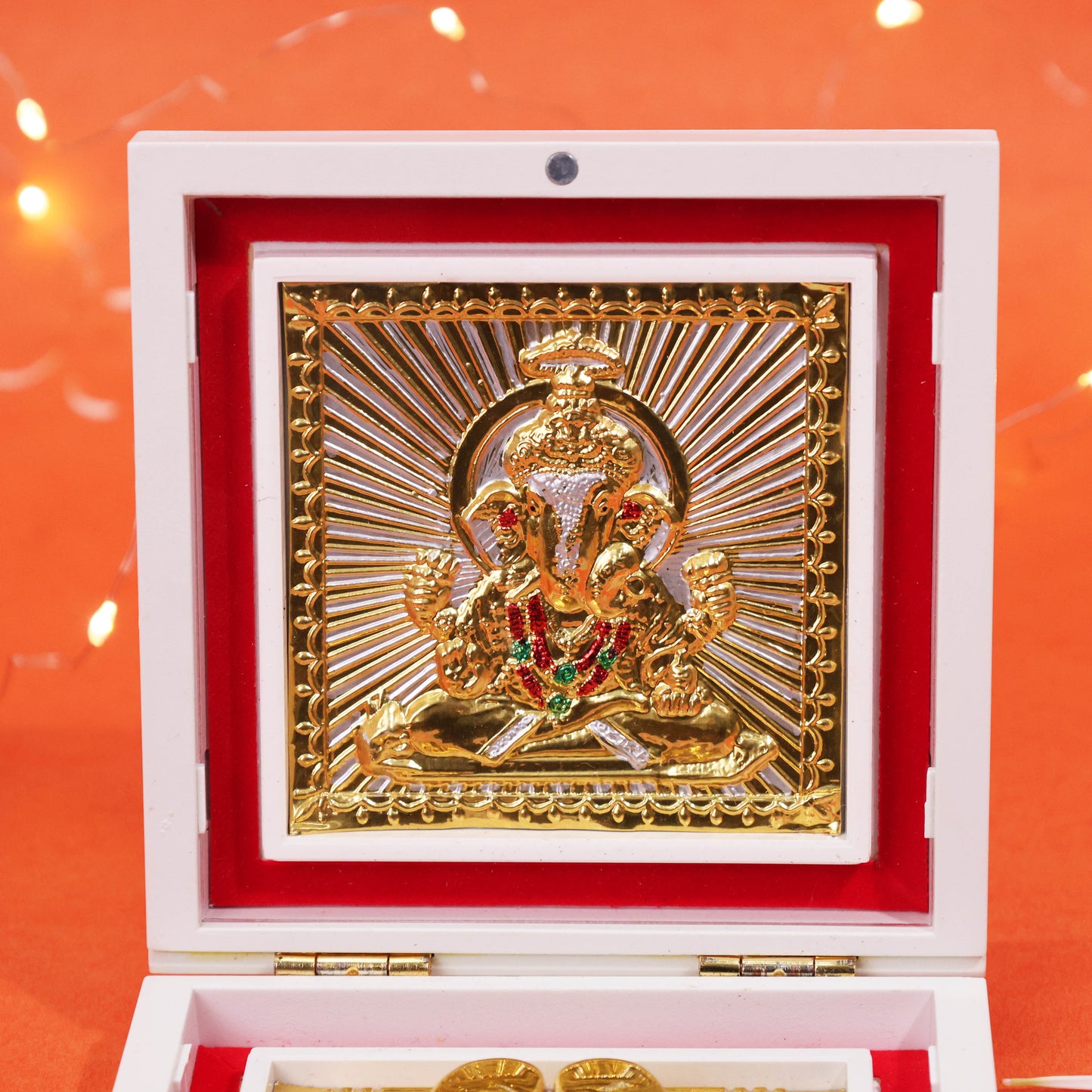 3D Charan Paduka with Lord Ganesha Divine Frame Idol for Pooja Mandir Home Temple Ganapati