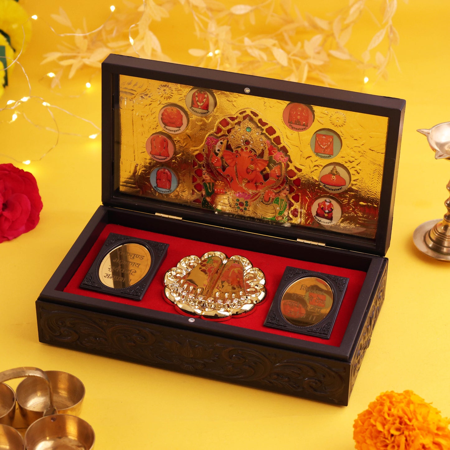 Divine 3D Siddhivinayak Ganesha Premium Gift Box – Charan Paduka & Ashtavinayak Blessings Edition
