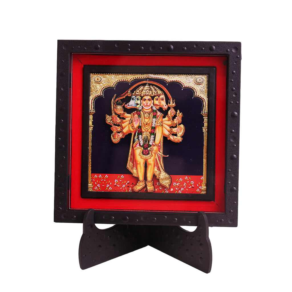 Classic 3D Panchmukhi Hanuman Ji Deity Photo Frame with Stand for Home Temple | Premium Religious Decorative Frame for Pooja Room, Mandir, Living Room, Office Desk | Hindu God Spiritual Gift & Devotional Home Decor