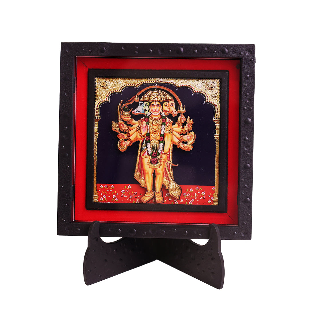 Classic 3D Panchmukhi Hanuman Ji Deity Photo Frame with Stand for Home Temple | Premium Religious Decorative Frame for Pooja Room, Mandir, Living Room, Office Desk | Hindu God Spiritual Gift & Devotional Home Decor
