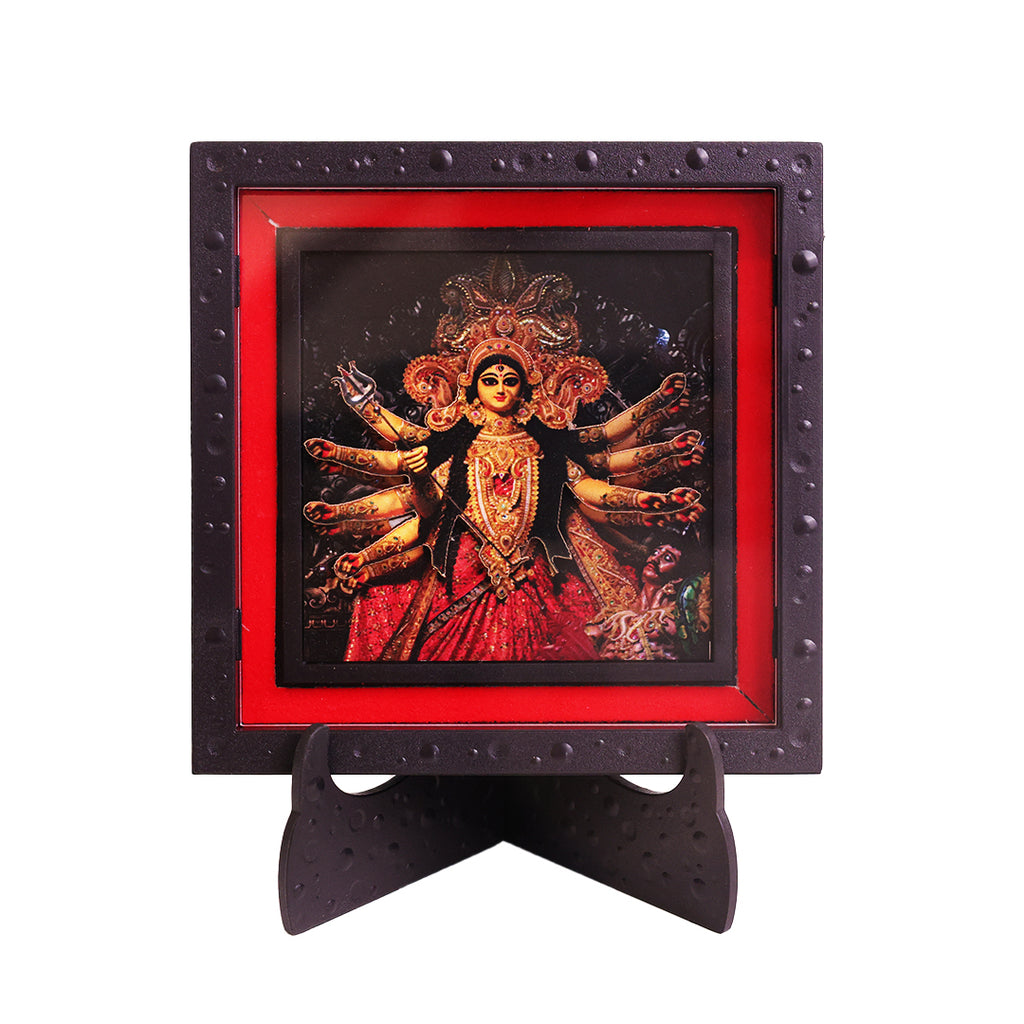 Classic 3D Durga Maa Deity Photo Frame with Stand for Home Temple | Maa Durga Sherawali Mata Religious Photo Frame | Spiritual Pooja Room Decor for Home Office Desk | Devotional Gift Item & Sacred Souvenir
