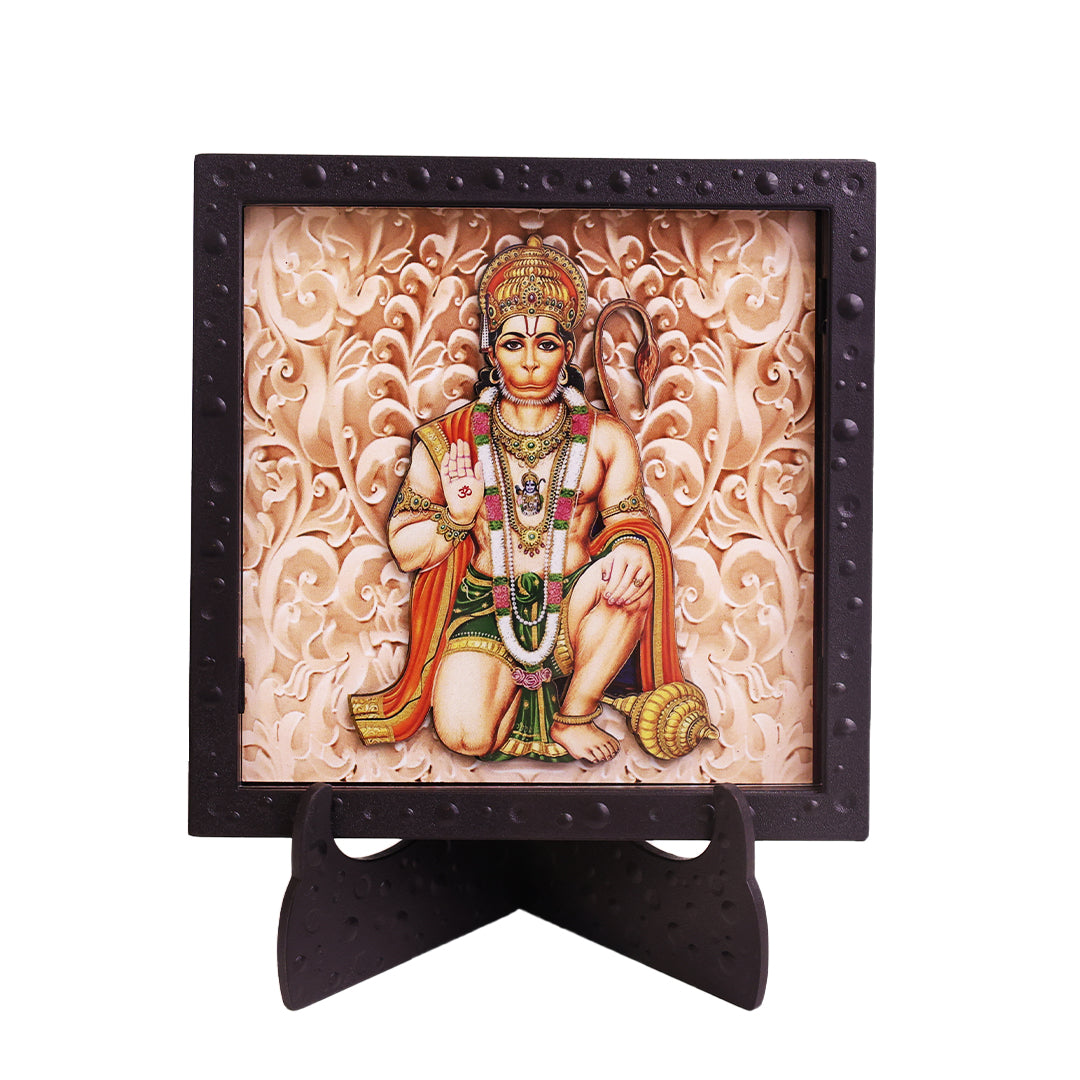 Classic 3D Hanuman Ji Deity Photo Frame for Home Decor | Lord Hanuman Religious Photo Frame | ABS Polymer Bajrangbali Spiritual Frame for Pooja Room Temple Decoration Living Room Office Gift