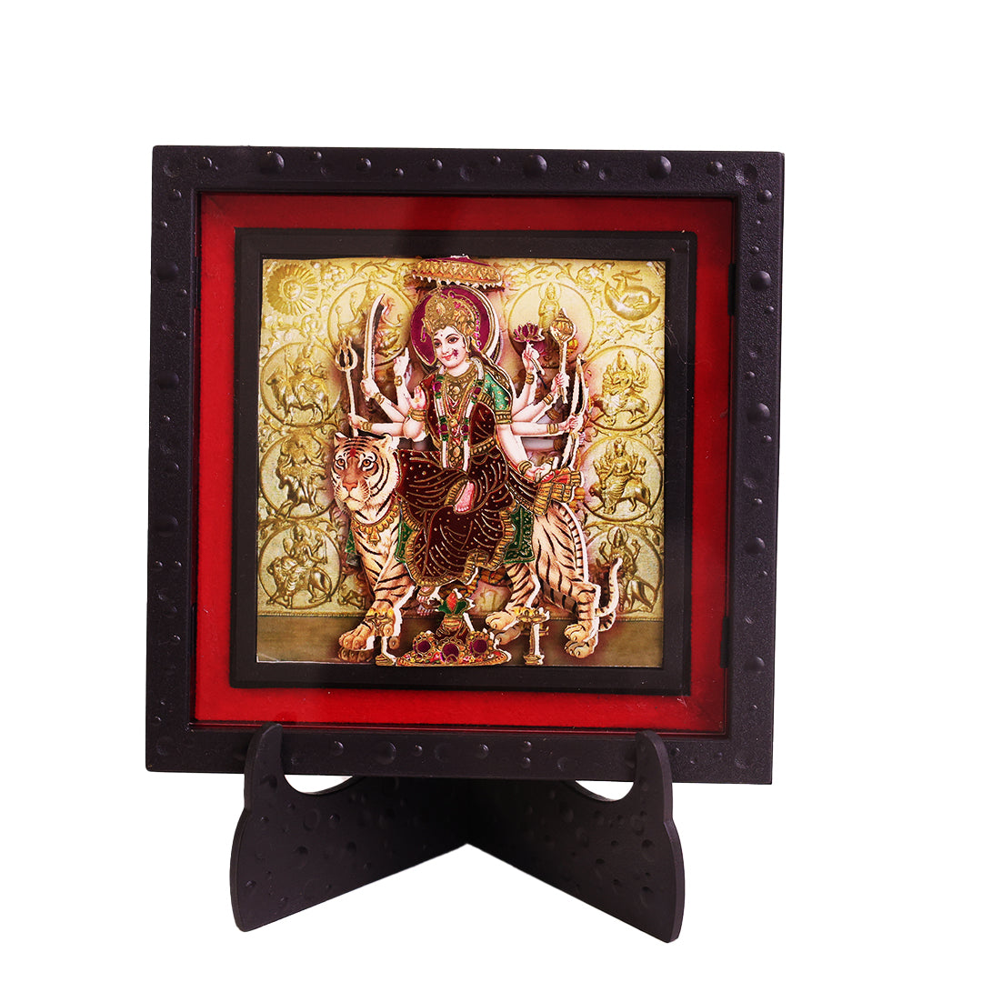 Classic 3D Ambe Maa Deity Photo Frame with Stand for Home Temple | Amba Mata Religious Photo Frame for Pooja Room, Office Desk & Prayer Space | Spiritual Home Decor | Devotional Gift Item & Sacred Souvenir