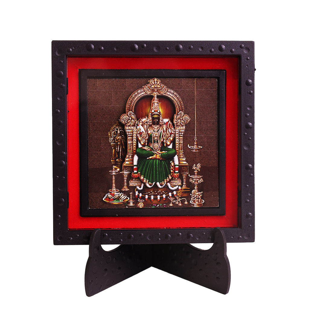 Classic 3D Kanchi Kamakshi Deity Photo Frame with Stand | Goddess Kamakshi Amman Religious Photo Frame for Home Temple Pooja Room Decor | Divine Hindu Goddess Devotional Frame for Office Desk Spiritual Gift