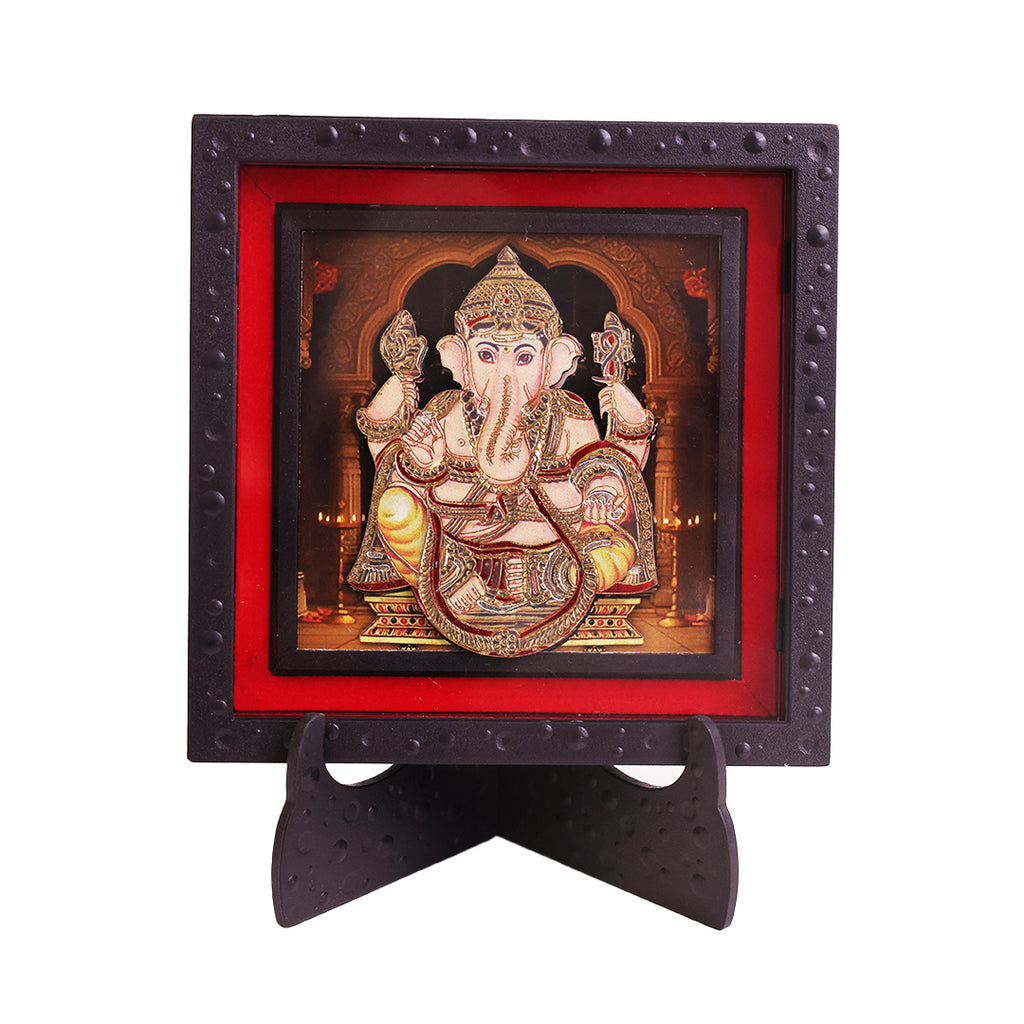 Classic 3D Ganpati Photo Frame for Home Decor | ABS Polymer Decorative Ganesh Ji Frame with Stand | Lord Ganesha Religious Photo Frame for Pooja Room Mandir Decoration | Spiritual Gift Item