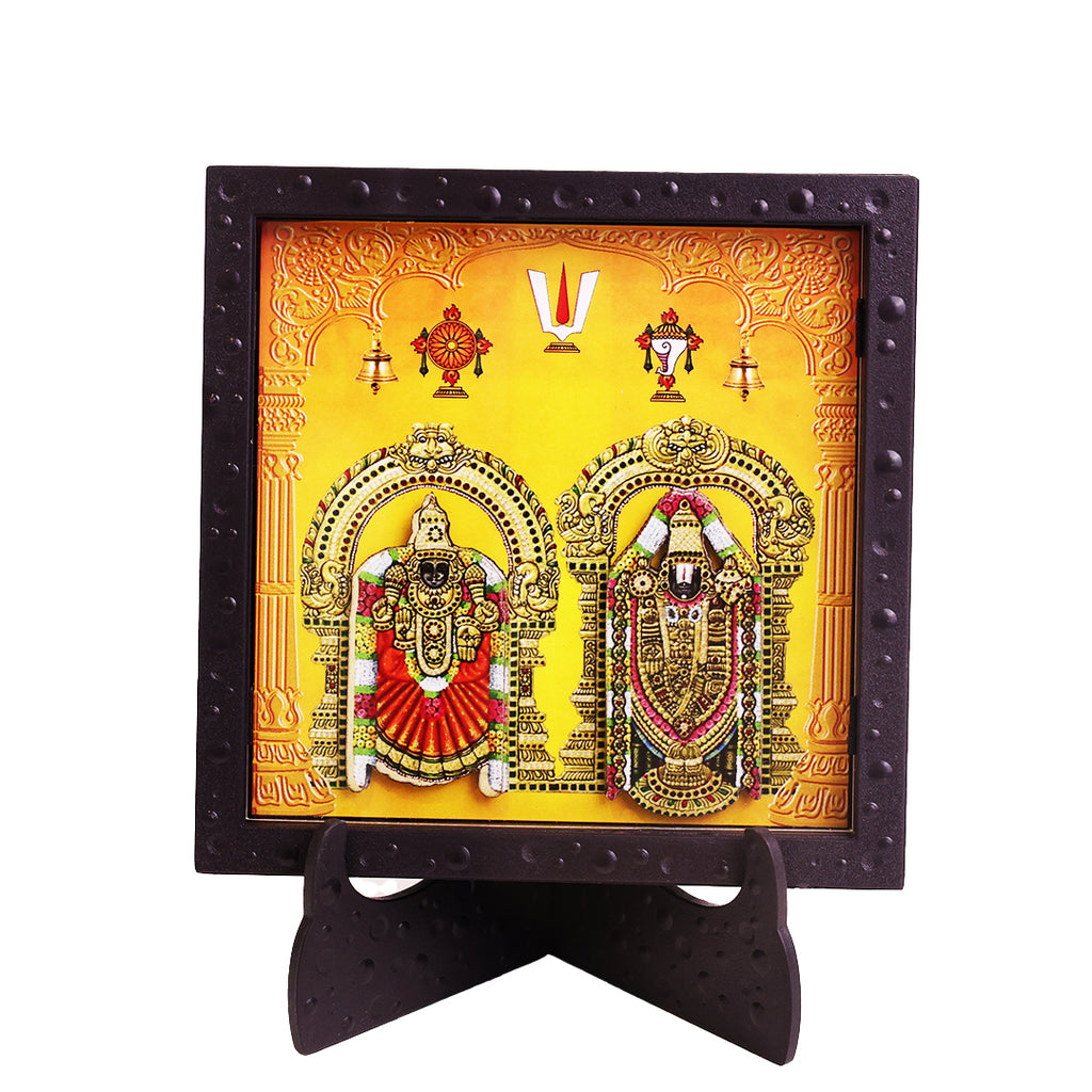 Classic 3D Balaji Padmavati Deity Photo Frame with Stand for Home Temple | Premium Tirupati Balaji & Goddess Padmavati Spiritual Photo Frame for Pooja Room, Office Desk & Home Decor | Religious Devotional Gift Item