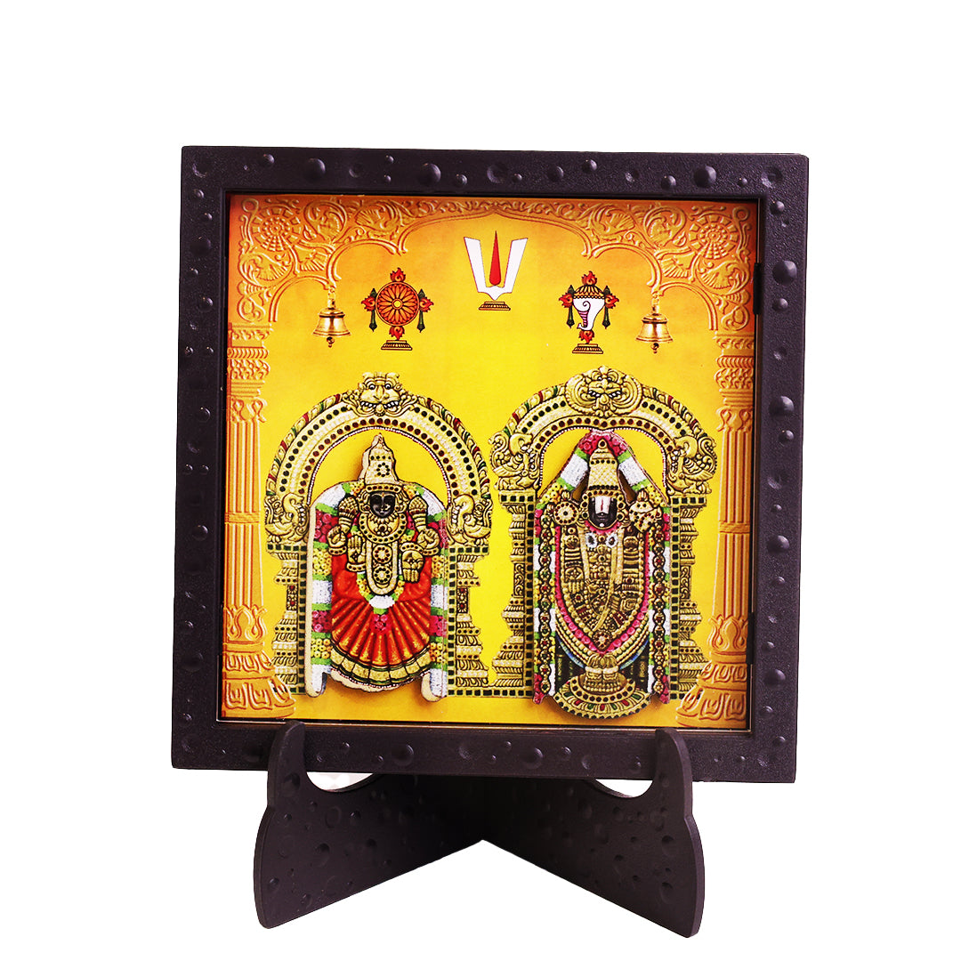 Classic 3D Balaji Padmavati Deity Photo Frame with Stand for Home Temple | Premium Tirupati Balaji & Goddess Padmavati Spiritual Photo Frame for Pooja Room, Office Desk & Home Decor | Religious Devotional Gift Item