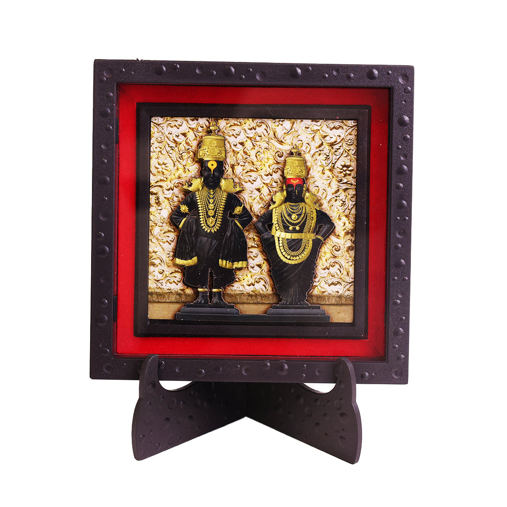 Classic 3D Vitthal Rukmini Deity Photo Frame with Stand | Lord Vitthal Rukmini Religious Photo Frame for Home Temple Pooja Room Decor | Pandurang Vitthal Devotional Frame for Office Desk Spiritual Gift