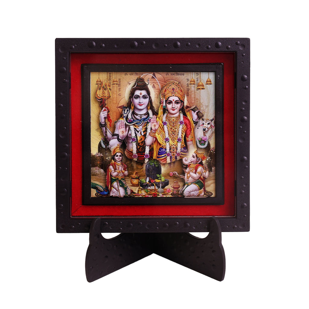 Classic 3D Shiv Parivar Ji Photo Frame with Stand for Home Decor | Mahadev Parvati Ganesh Kartikeya Divine Family Frame | Premium Deity Photo Frame for Pooja Room Temple Office Desk Decoration | Religious Spiritual Gift Item
