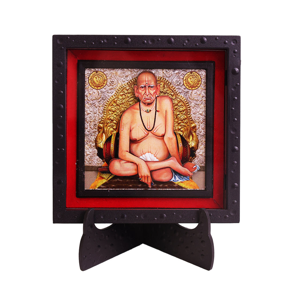 Classic 3D Swami Samarth Photo Frame for Home Decor | ABS Polymer Decorative Deity Frame with Stand | Akkalkot Swami Samarth Religious Photo Frame for Pooja Room Mandir Decoration | Spiritual Gift Item