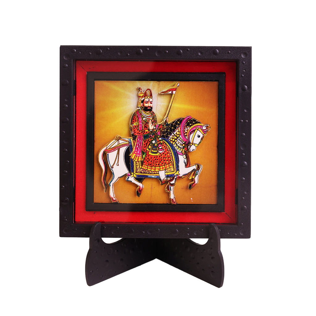 Classic 3D Ramdev Baba Deity Photo Frame with Stand for Home Temple | Baba Ramdev Ji Religious Photo Frame for Pooja Room, Office Desk & Prayer Space | Spiritual Home Decor | Devotional Gift Item & Sacred Souvenir