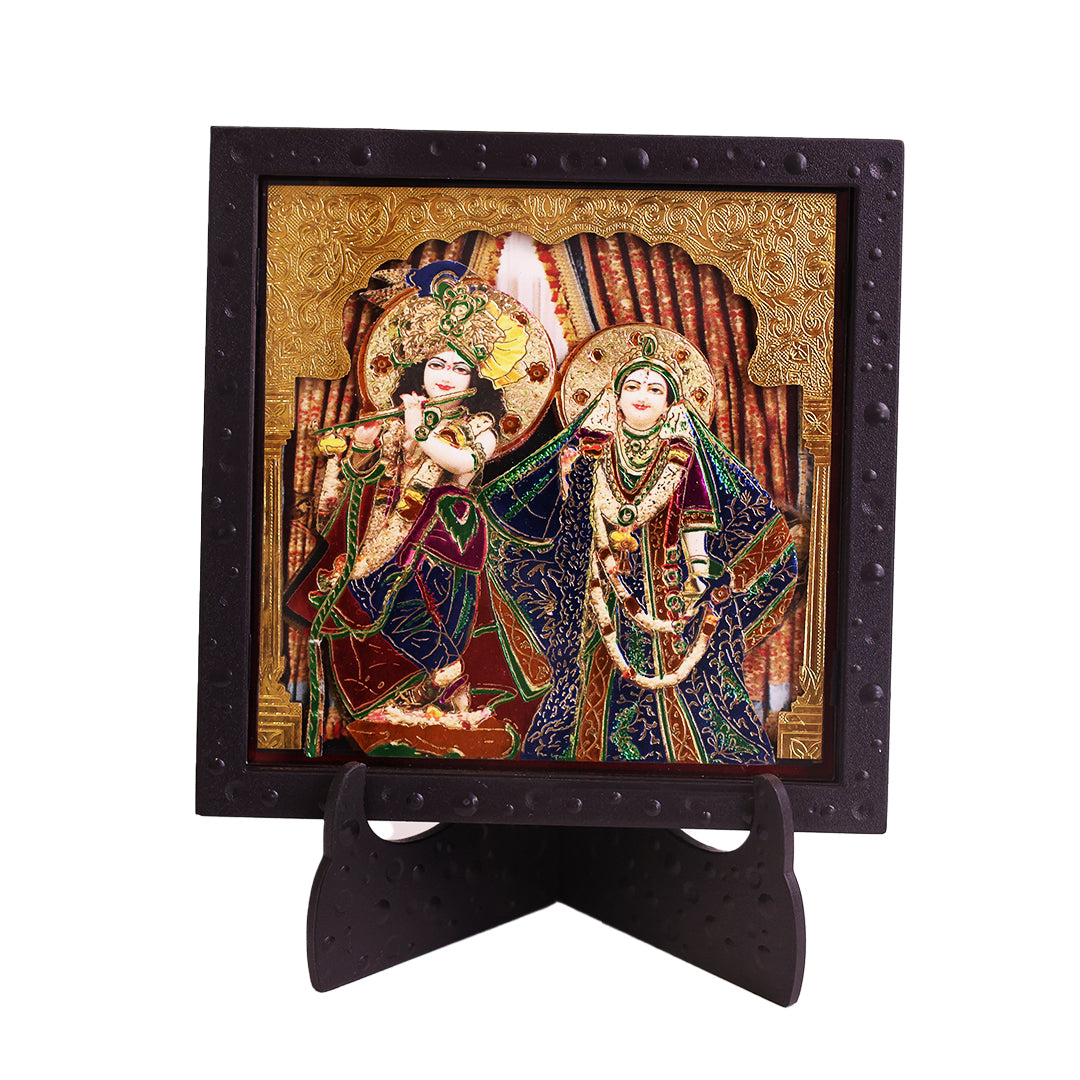 Classic 3D Radha Krishna Deity Photo Frame for Home Decor | Radha Krishna Religious Photo Frame | ABS Polymer Spiritual God Frame for Pooja Room Temple Decoration Living Room Office Gift