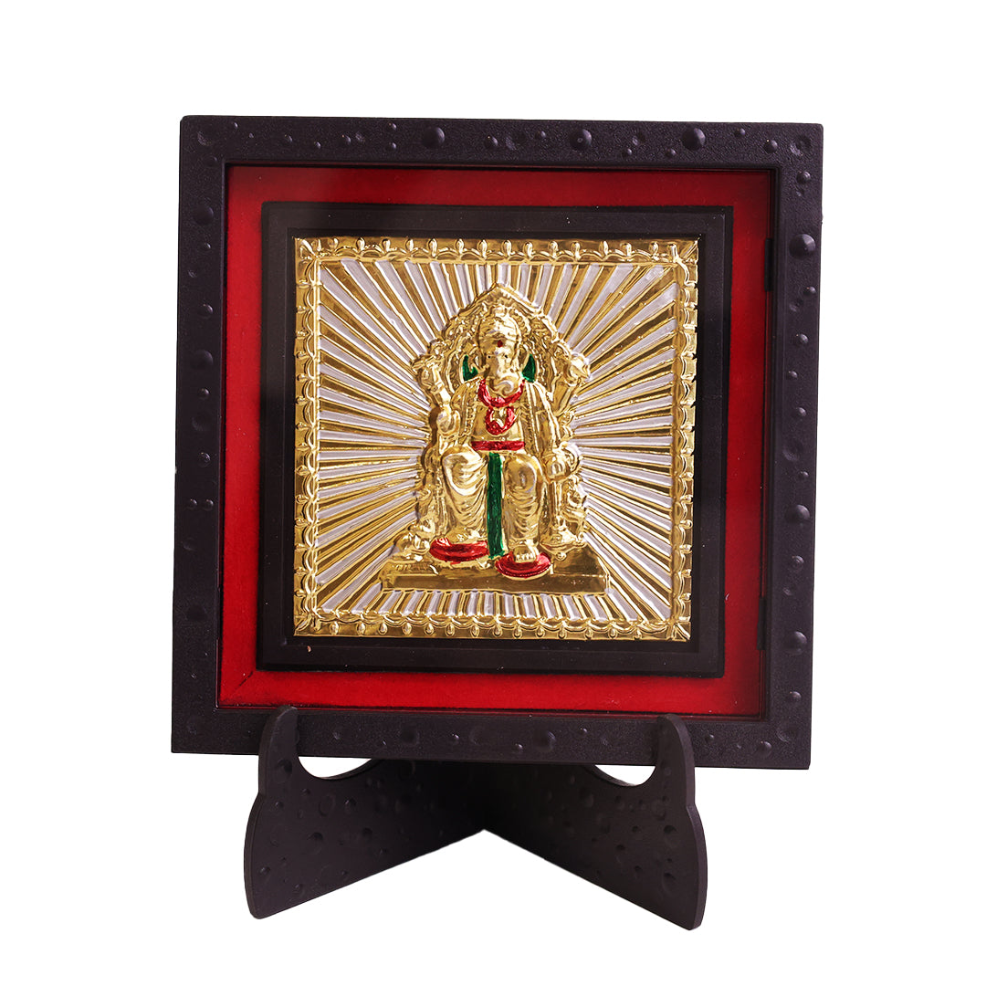 Classic Lalbaugcha Raja Gold Deity Photo Frame with Stand for Home Temple | Premium Ganpati Bappa Spiritual Photo Frame for Pooja Room, Office Desk & Home Decor | Religious Devotional Gift Item for Housewarming & Festivals