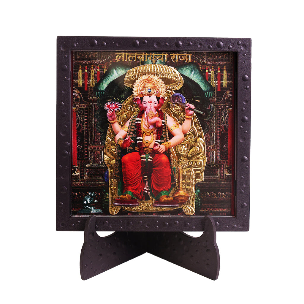 3D Lalbaugcha Raja Photo Frame for Home Decor | ABS Polymer Decorative Ganpati Frame with Stand | Lalbaug Raja Ganesh Ji Religious Photo Frame for Pooja Room Mandir Decoration | Spiritual Gift Item