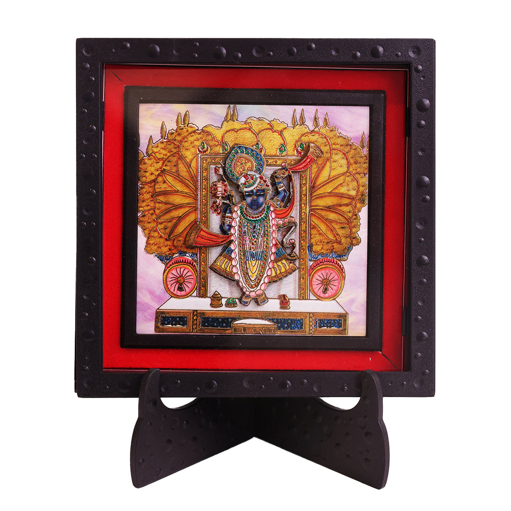 Classic 3D Shrinath Ji Photo Frame for Home Decor | ABS Polymer Decorative Tabletop Frame with Stand | Shrinathji Darshan Religious Frame for Pooja Room Mandir Decoration | Hindu Spiritual Gift Item