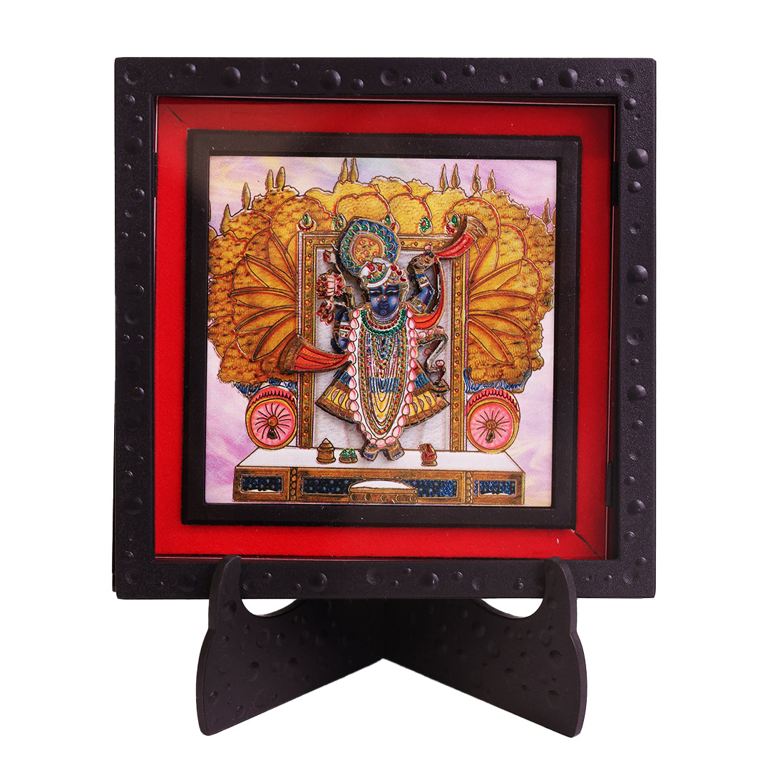 Classic 3D Shrinath Ji Photo Frame for Home Decor | ABS Polymer Decorative Tabletop Frame with Stand | Shrinathji Darshan Religious Frame for Pooja Room Mandir Decoration | Hindu Spiritual Gift Item