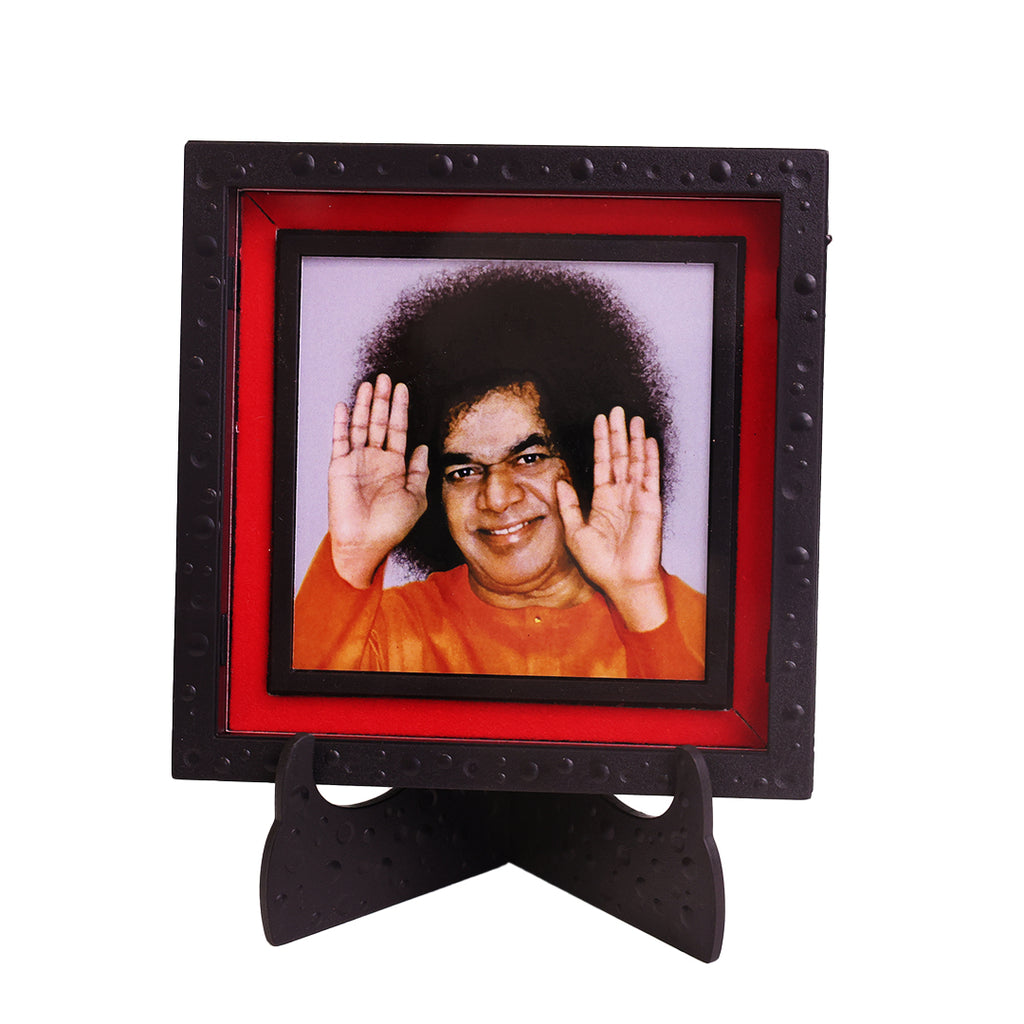 Classic 3D Sathya Sai Baba Photo Frame with Stand for Home Temple | Premium Spiritual Guru Photo Frame for Pooja Room, Meditation Room, Office Desk | Religious Devotional Decorative Gift Item for Home Decor