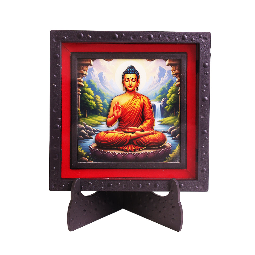 Classic 3D Gautam Buddha Photo Frame for Home Decor | ABS Polymer Decorative Buddha Frame with Stand | Lord Buddha Religious & Spiritual Photo Frame for Meditation Room Pooja Room Decoration | Peaceful Gift Item