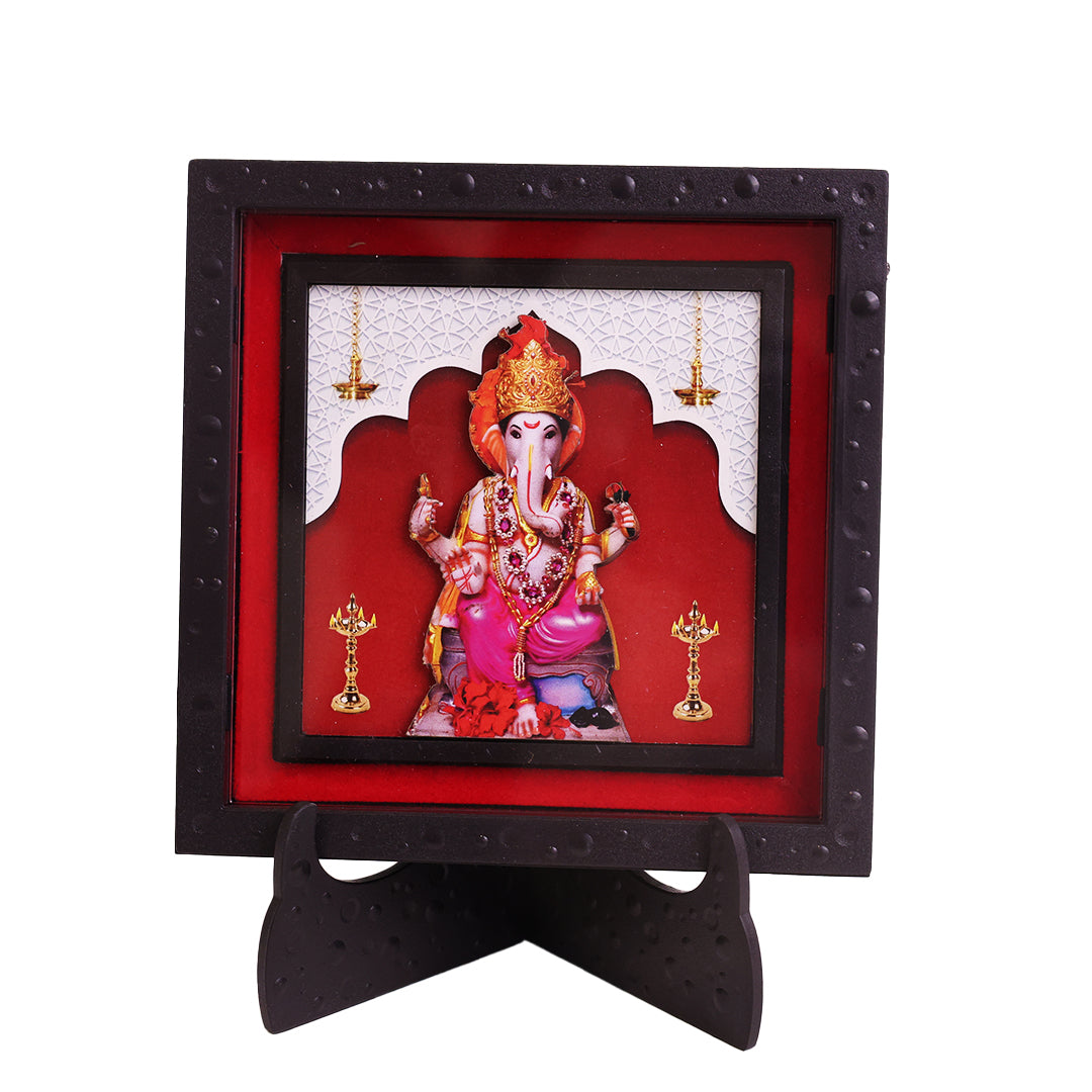 3D Ganpati Bappa Photo Frame with Stand for Home Temple | Premium Lord Ganesha Devotional Decorative Frame for Pooja Room, Mandir, Office Desk, Living Room | Spiritual Religious Home Decor & Gift Item