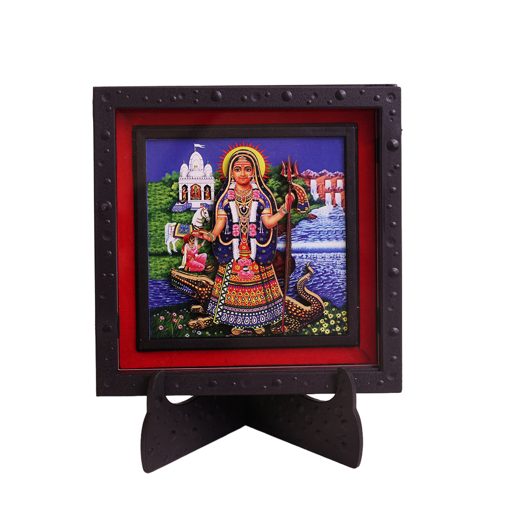 Classic 3D Ashapura Maa Deity Photo Frame with Stand for Home Temple | Ashapura Mata Religious Photo Frame for Pooja Room & Office Desk | Spiritual Home Decor | Devotional Gift Item & Sacred Souvenir