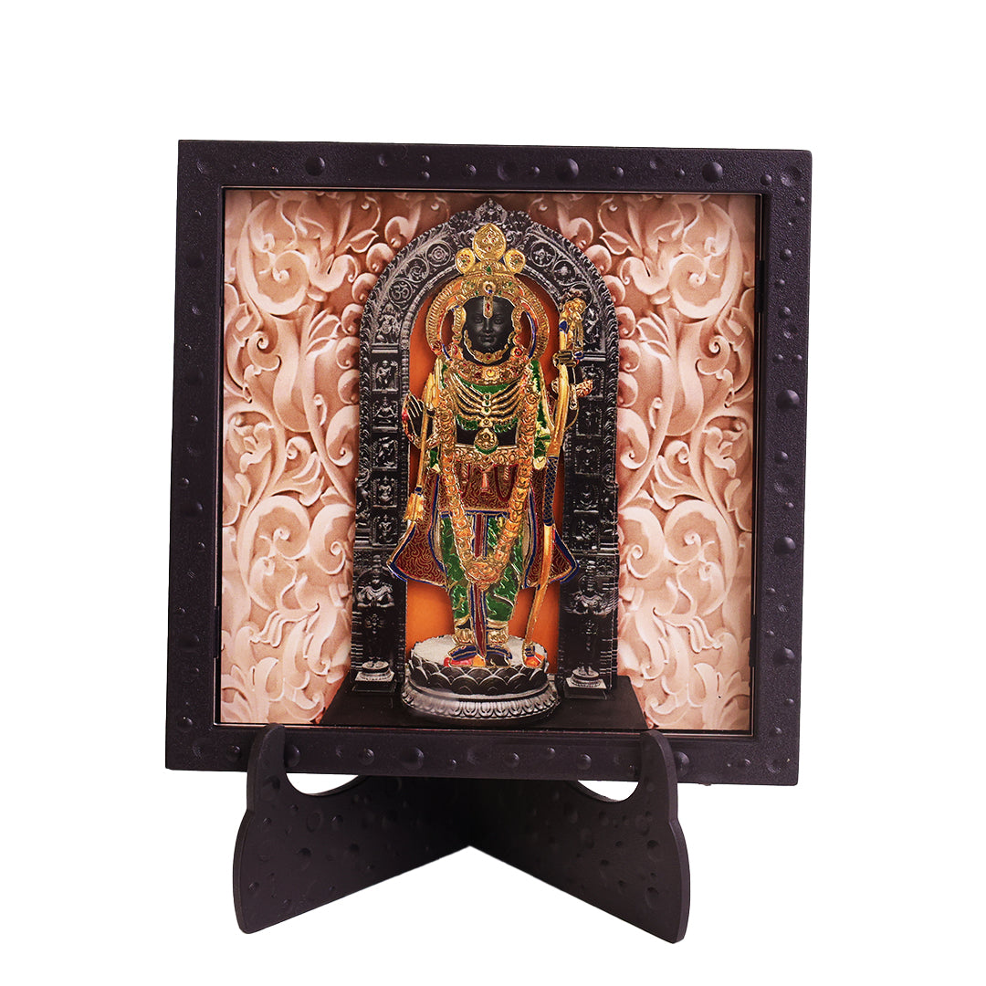 Classic 3D Big Ram Lalla Photo Frame with Stand for Home Temple | Premium Ram Lalla Murti Design Devotional Frame for Pooja Room, Mandir, Living Room, Office Desk | Spiritual Religious Home Decor & Gift Item