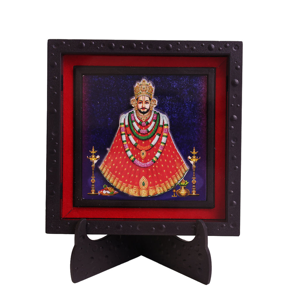 Classic 3D Khatu Shyam Ji Deity Photo Frame with Stand for Home Temple | Premium Khatu Shyam Baba Spiritual Photo Frame for Pooja Room, Office Desk & Home Decor | Religious Devotional Gift Item for Housewarming & Festivals