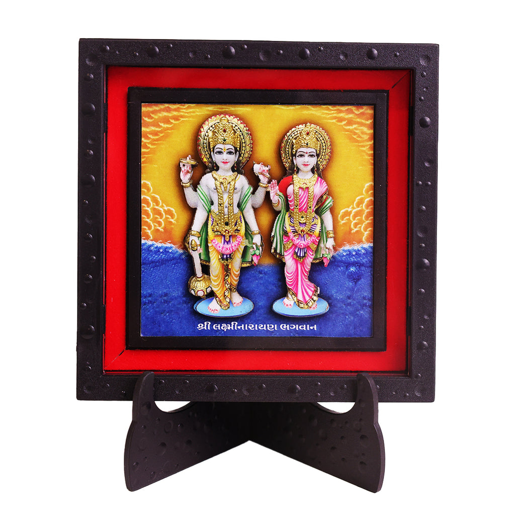 3D Laxmi Narayan Photo Frame for Home Decor | ABS Polymer Decorative Deity Frame with Stand | Lakshmi Narayan Religious Photo Frame for Pooja Room Mandir Decoration | Hindu Spiritual Gift Item