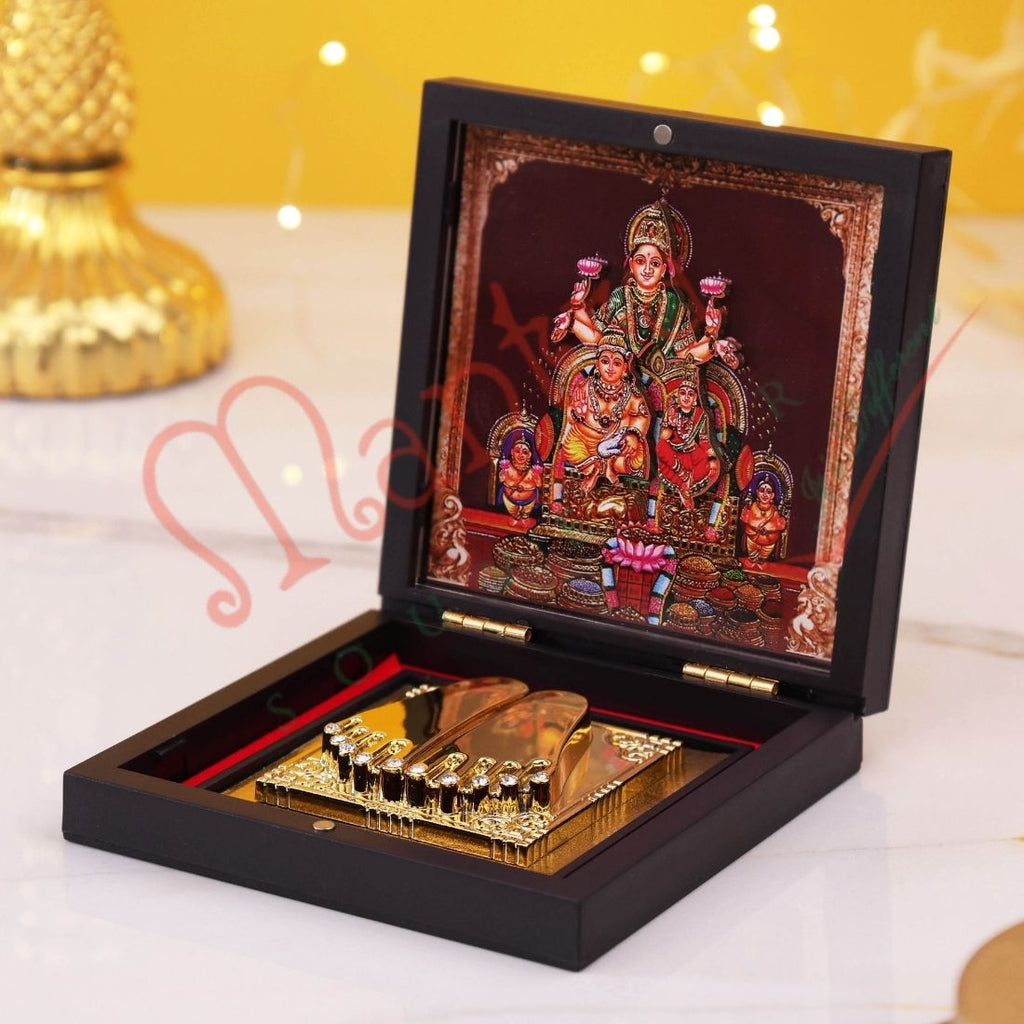 Yantram 3D Lakshmi Kubera Charan Paduka with Premium Box | Wealth Vastu & Spiritual Gift
