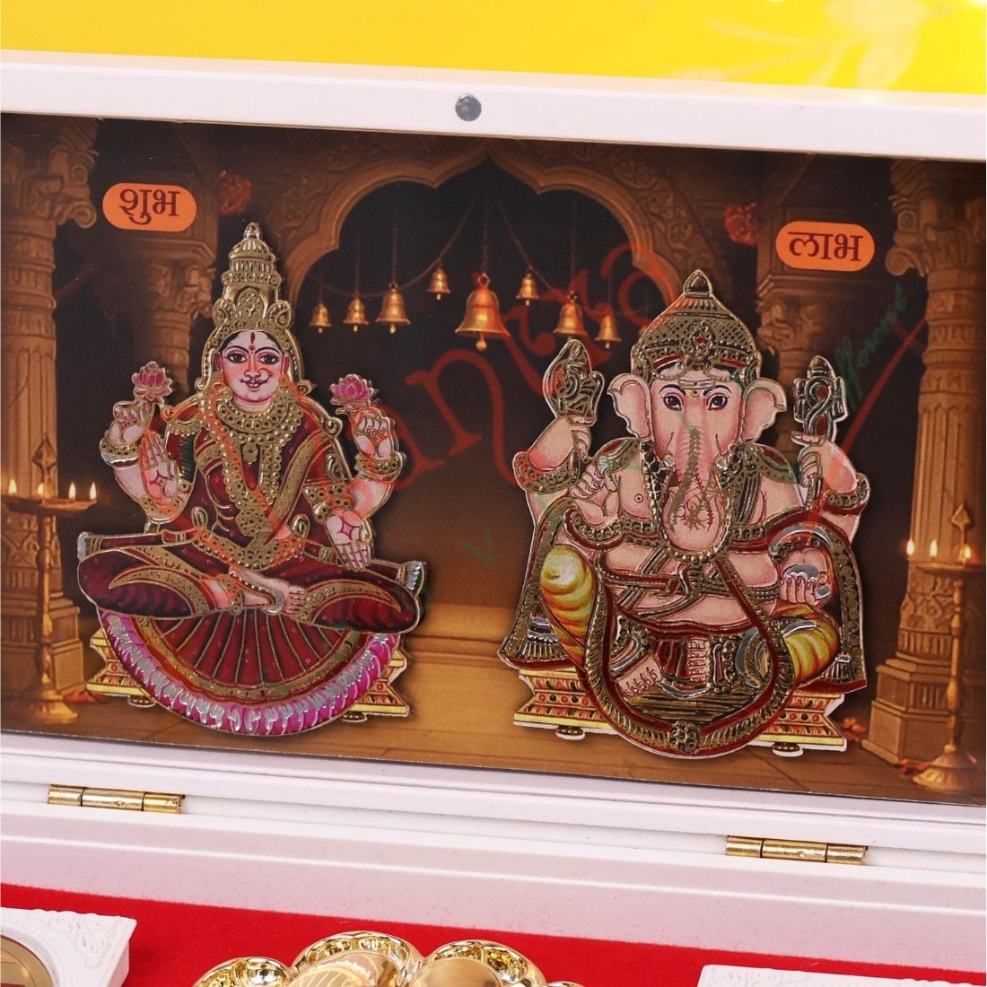 Marvel Premium 3D Lakshmi Ganesh Charan Paduka Idol box for Pooja Mandir Home Temple Office | Diwali Decoration Shubh Labh Coins Gift Box
