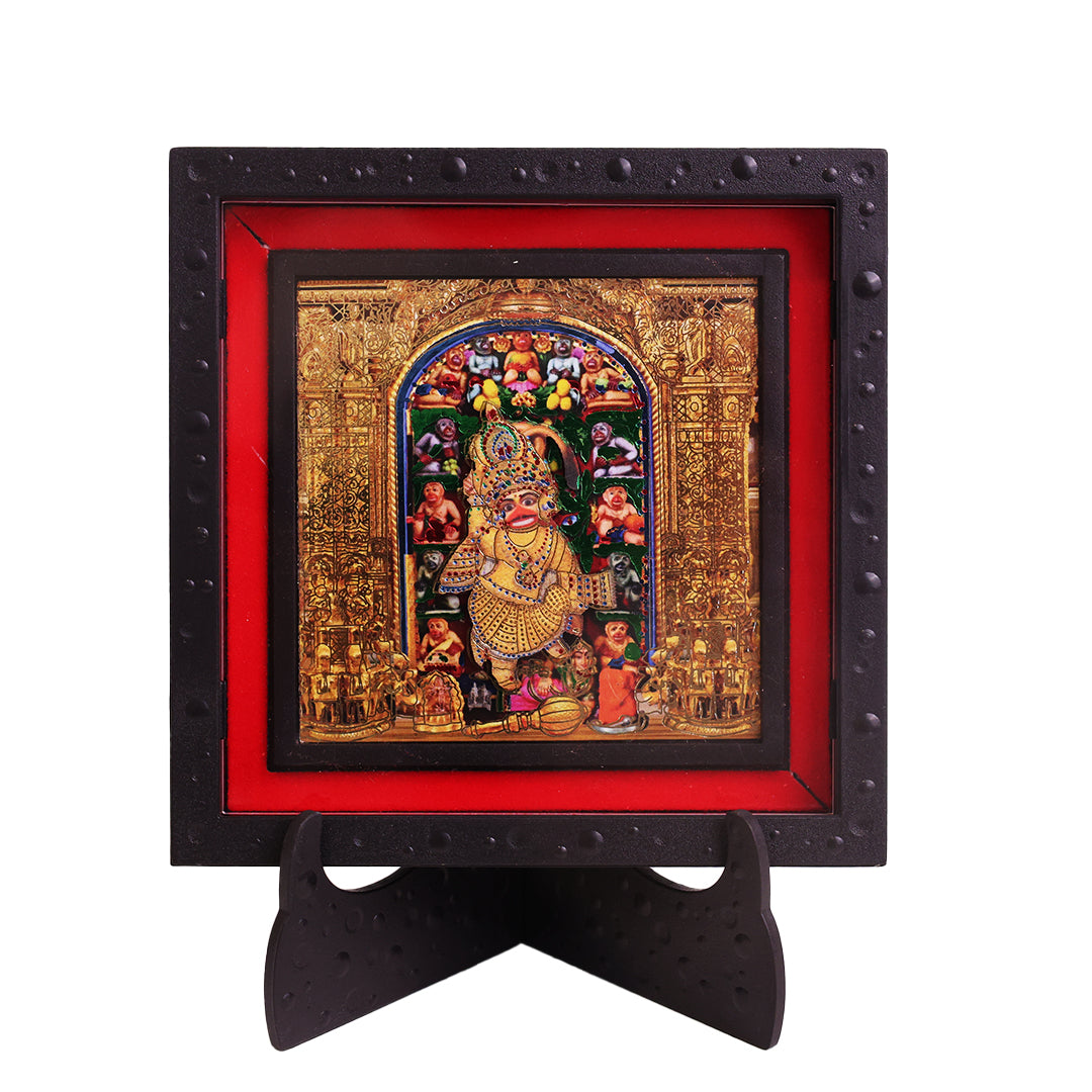 Classic 3D Sarangpur Hanuman Ji Deity Photo Frame with Stand for Home Temple | Kashtbhanjan Dev Hanuman Religious Photo Frame for Pooja Room & Office Desk | Spiritual Home Decor | Devotional Gift Item & Sacred Souvenir
