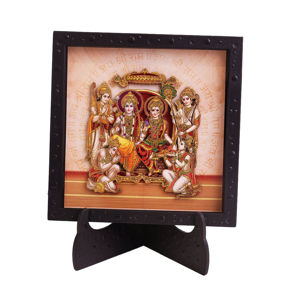 Classic 3D Ram Parivar Photo Frame for Home Decor | ABS Polymer Decorative Lord Ram Family Frame with Stand | Ram Darbar Religious Photo Frame for Pooja Room Mandir Decoration | Spiritual Gift Item