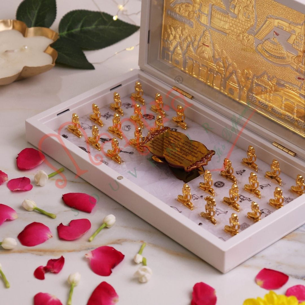 Gold Plated 24 Tirthankara Murti Frame Box – Premium ABS Polymer Jain Tirth Samosharan Souvenir – Divine 24 Bhagwan Idol Blessing Gift for Home Mandir & Office