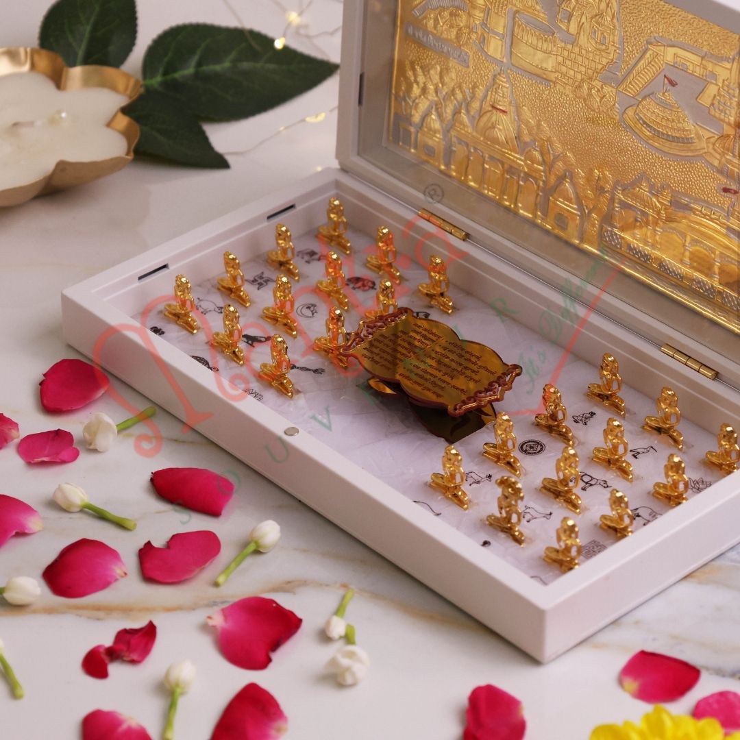 Gold Plated 24 Tirthankara Murti Frame Box – Premium ABS Polymer Jain Tirth Samosharan Souvenir – Divine 24 Bhagwan Idol Blessing Gift for Home Mandir & Office