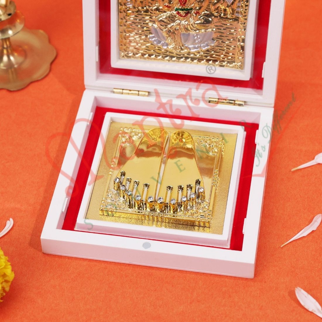 M. Yantram Lakshmi Ji Charan Paduka Idol Box | Diwali Pooja Items for Home Mandir Office Temple Decoration
