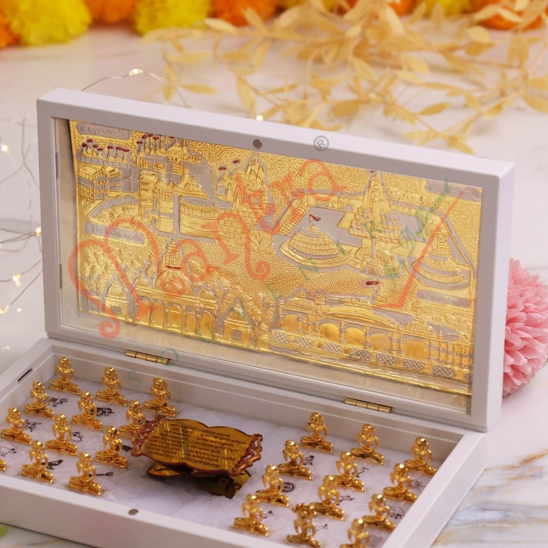 Gold Plated 24 Tirthankara Murti Frame Box – Premium ABS Polymer Jain Tirth Samosharan Souvenir – Divine 24 Bhagwan Idol Blessing Gift for Home Mandir & Office