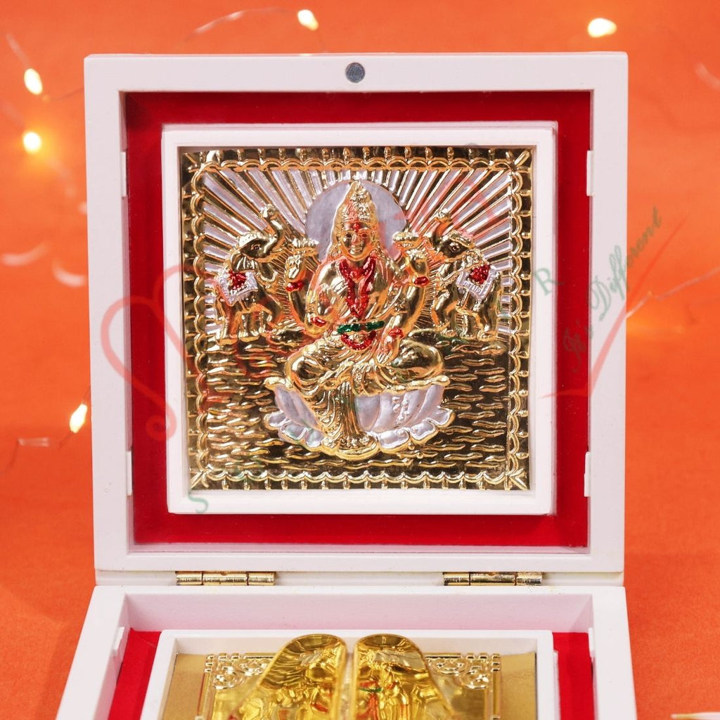 M. Yantram Lakshmi Ji Charan Paduka Idol Box | Diwali Pooja Items for Home Mandir Office Temple Decoration