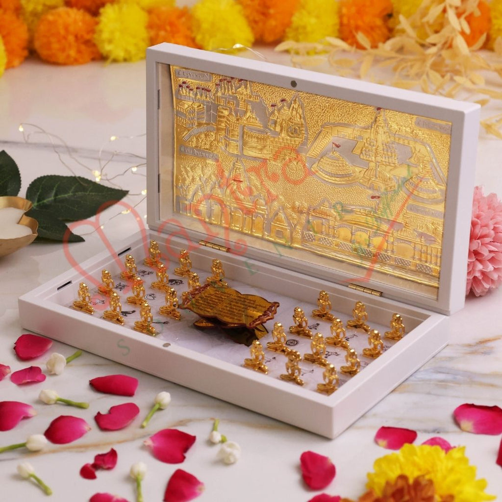 Gold Plated 24 Tirthankara Murti Frame Box – Premium ABS Polymer Jain Tirth Samosharan Souvenir – Divine 24 Bhagwan Idol Blessing Gift for Home Mandir & Office