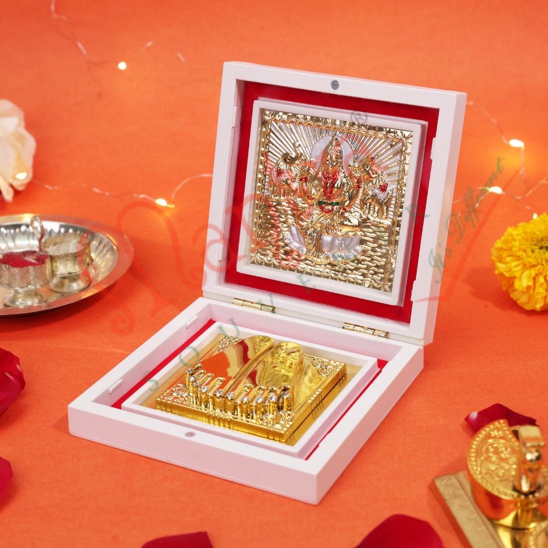 M. Yantram Lakshmi Ji Charan Paduka Idol Box | Diwali Pooja Items for Home Mandir Office Temple Decoration