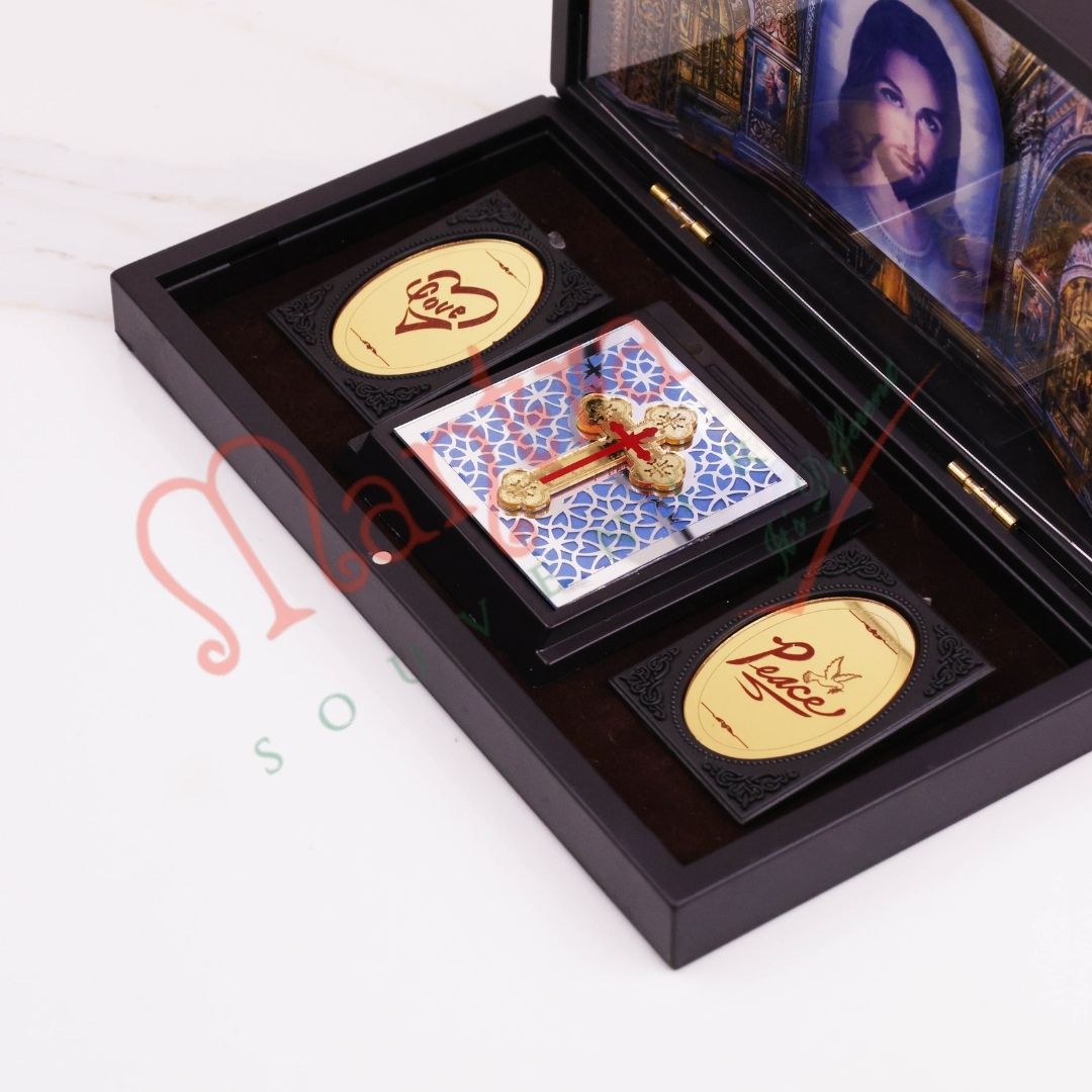 Deluxe 3D Jesus Christ Frame Box with Holy Cross – Durable ABS Polymer Christian Decor & Spiritual Gift for Home, Desk & Car Dashboard
