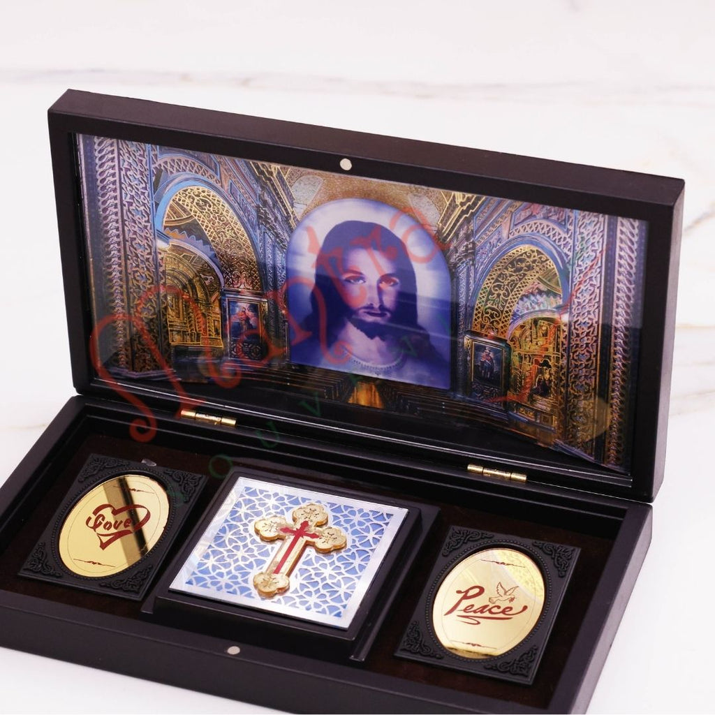 Deluxe 3D Jesus Christ Frame Box with Holy Cross – Durable ABS Polymer Christian Decor & Spiritual Gift for Home, Desk & Car Dashboard