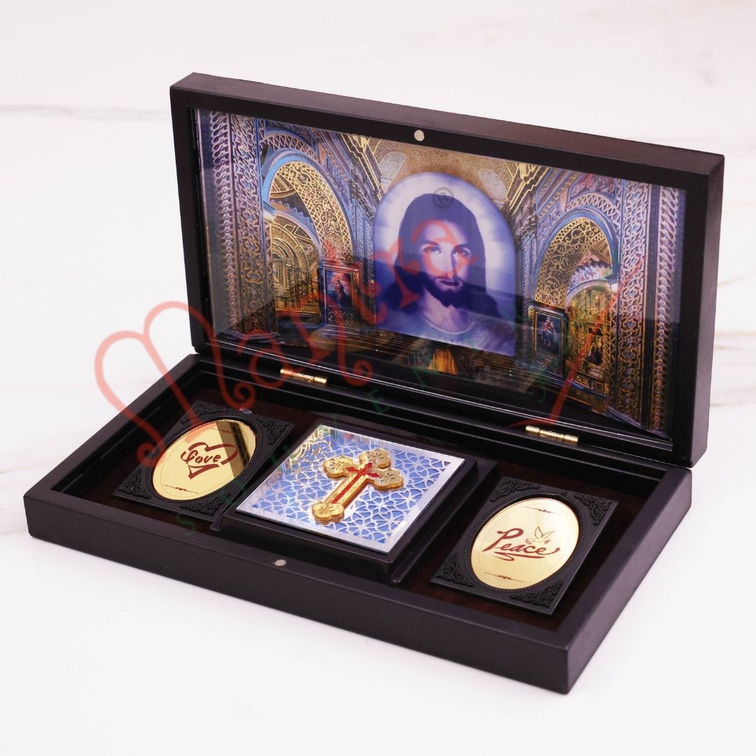 Deluxe 3D Jesus Christ Frame Box with Holy Cross – Durable ABS Polymer Christian Decor & Spiritual Gift for Home, Desk & Car Dashboard