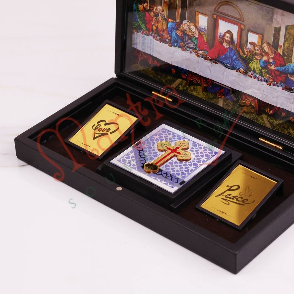 Premium 3D Last Supper Jesus Christ Frame Box with Holy Cross – Durable ABS Polymer Christian Wall & Desk Decor, Spiritual Gift for Home & Office